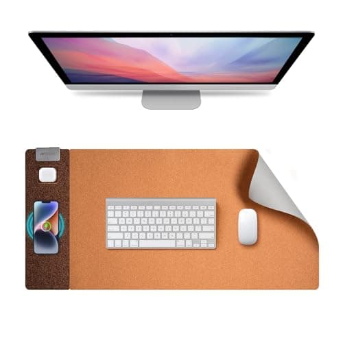 3-in-1 Eco Cork Wireless Charging Mouse Pad, Dual-Sided Fast Charge Mouse Mat, Extra Large Waterproof Office & Makeup Desk Protector, Qi-Certified Desk Pad for iPhone/Samsung/AirPods, Christmas
