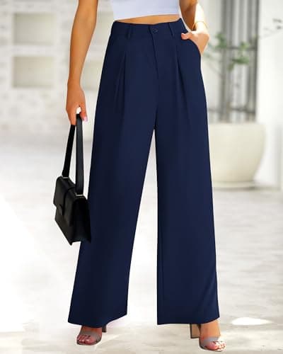 BTFBM Women High Waist Palazzo Pants Fall 2025 Casual Wide Leg Trousers Loose Work Office Business Suit Pant Pockets(Navy, XX-Large) - Thumbnail 2