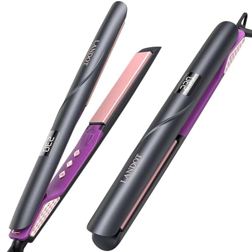 LANDOT Flat Iron Hair Straightener: Ceramic Ionic Straightener for Frizz-Free Shine - Adjustable Temp 250-450F & Auto Shut Off + Travel Pouch - Image 1