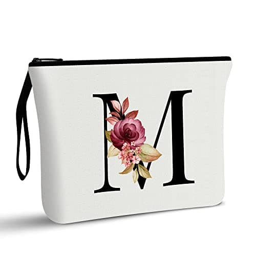 Vavabox A-Z Personalized Makeup Bag, Birthday Gifts for Women Mom, Gifts for Best Friend, Bride Bridesmaid Cosmetic bag (M, White) - Image 1
