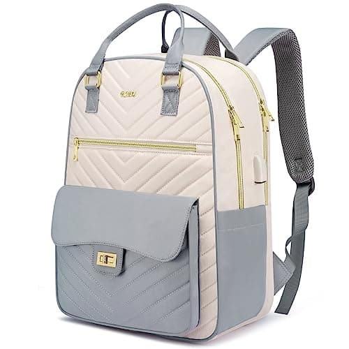RJEU Cute Backpack for College Students,Teen Girl Bookbag Women with Laptop Compartment for Travel,Mochilas de Mujer,Gray Beige - Image 1