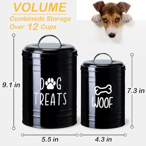 Dog Treat Container Airtight, Dog Treat Jar Set of 2 with Lid - 9x5.5''&7x4'' Metal Dog Cookie Jar for Farmhouse Kitchen Counter, Black Treat Jars for Pets, Treat Storage Container for Dogs, Cats - Thumbnail 2