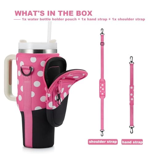 BULKITEM 30oz Water Bottle Carrier Bag with Phone Pocket for Pink Polka Dots Stanley 30 oz Tumbler with Handle, Insulated Neoprene Cup Holder Pouch Strap for Valentines Stanley Cup Accessories - Thumbnail 6