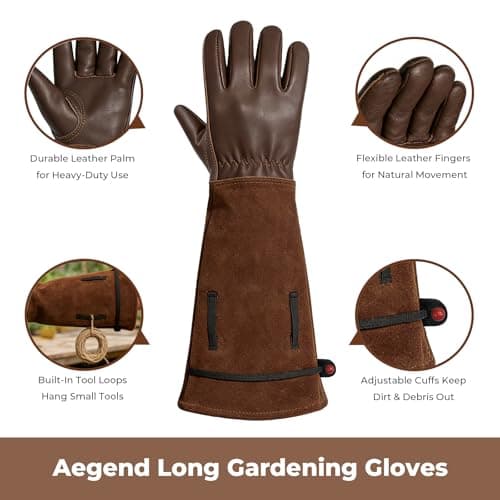 Aegend Women’s Garden Gloves, Long Elbow Cuff Adjustable Strap, Sun & Dirt Protection, Cowhide Leather, Breathable Comfortable for Gardening, Fit Small Hands for Gardeners (Brown, S) - Thumbnail 4