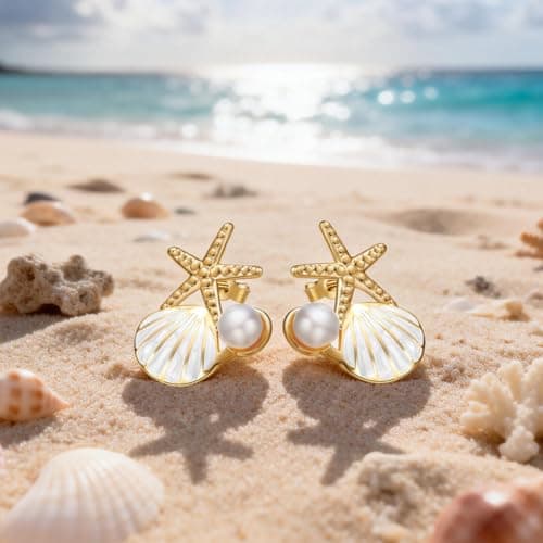 Stainless Steel Starfish & Seashell Earrings for Women | Elegant Pearl Drop Dangle Earrings with Starfish Top, Hypoallergenic Beach Vacation Jewelry | Summer Tropical Outfits, Dresses Trendy 2026 Fashion Accessories (White) - Thumbnail 4
