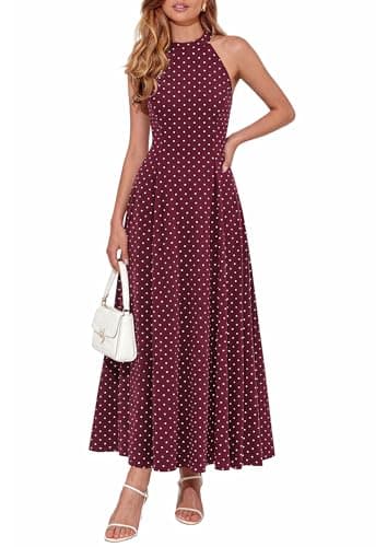 PRETTYGARDEN Summer Halter Dresses for Women 2026 Vacation Outfits Sleeveless Polka Dot Sundress Wedding Guest Maxi Dress(Dot Red White,XX-Large) - Image 1