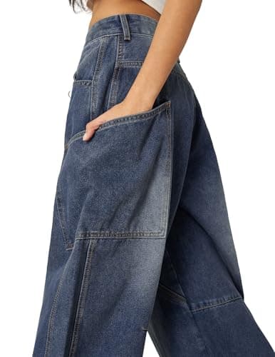 Aelfric Eden Mens Jeans Big Pocket Barrel Pants Loose Oversized Baggy Wide Leg Jean Casual Hip Hop Y2K Denim Pant Streetwear Blue 34 - Thumbnail 5