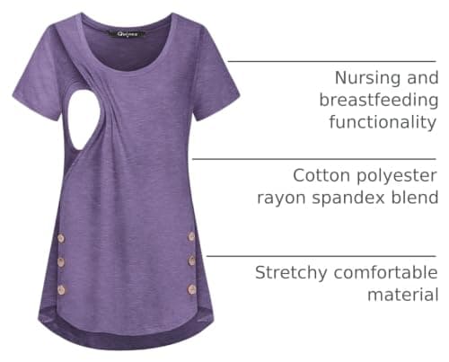 Quinee Postpartum Clothes Nursing Tops Breastfeeding Shirts Cute Maternity Tops Nursing Clothes for Breastfeeding Purple XXL - Thumbnail 4