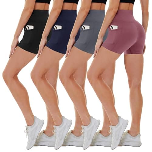 CAMPSNAIL 4 Pack Biker Shorts Women with Pockets – 5"/8" High Waist Tummy Control Workout Gym Yoga Running Compression Shorts - Image 1