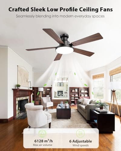 Vaczon 52 Inch Low Profile Black Ceiling Fan with Lights, 12.2'' Large 3CCT LED Light Panel, APP & Remote, 6-Speed Quiet Reversible DC Motor, Modern Flush Mount Ceiling Fan for Bedroom Living Room - Thumbnail 3