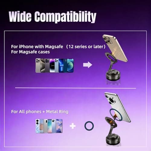 GEYUTHS Magnetic Vacuum Car Phone Holder with Strong Suction Cup 360° Adjustable Foldable Phone Mount Portable Phone Holders for Your Car/Gym/Mirror Mount for iPhone & Android - Thumbnail 5