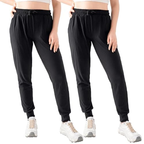TRIUNION 2 Pack Women's Joggers Pants with Pockets Drawstring Running Sweatpants for Women Yoga Lounge Pants for Workout,Black,Medium - Image 1