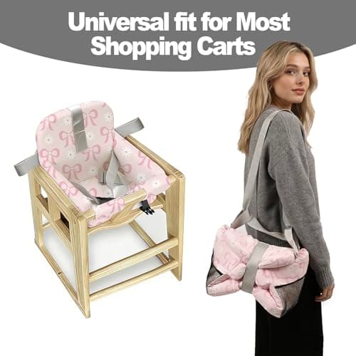 Padded Shopping Cart Cover for Baby Boy & Girl, High Chair Cover for Restaurant Seat, Machine Washable Infant Toddler Buggy Seat Cover (Pink Bow) - Thumbnail 6