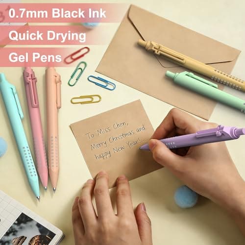 FlyMeaning 6 Pack Bible Journaling Gel Pens, 0.7mm Black Ink Retractable with Cross Clip,Smooth Writing, Christian Gifts for Men Women, Religious School & Office Supplies (Macaron) - Thumbnail 4