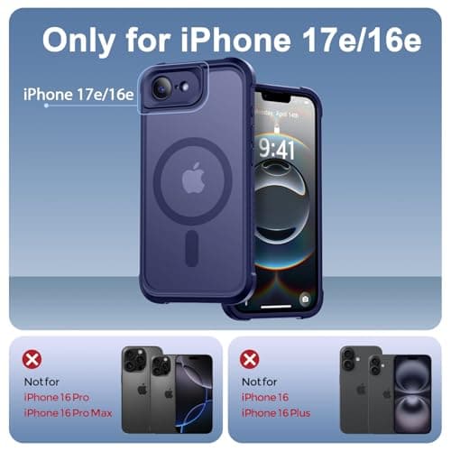 Thomo Magnetic for iPhone 17e Case/iPhone 16e Case, [Full Camera Protection] [Compatible with Magsafe] Military-Grade Shockproof, Anti-Fingerprint Translucent Matte Phone Case,Deep Blue - Thumbnail 2