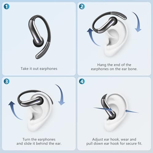 MKKLTUOP Open Ear Bone Conduction Headphones，Over Ear Earbuds with Ergonomic Earhook,Bluetooth Headphones 5.4 with Smart Digital Display,50H Playtime,IPX7 Waterproof, Fit Cycling ，Running，Black - Thumbnail 6