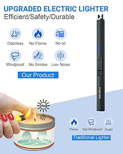 FUKKUDA Electric Candle Lighter with Gift Box - USB Rechargeable Windproof & Flameless Plasma Arc Lighter for Candles, Ocean Box Obsidian Black - Thumbnail 5