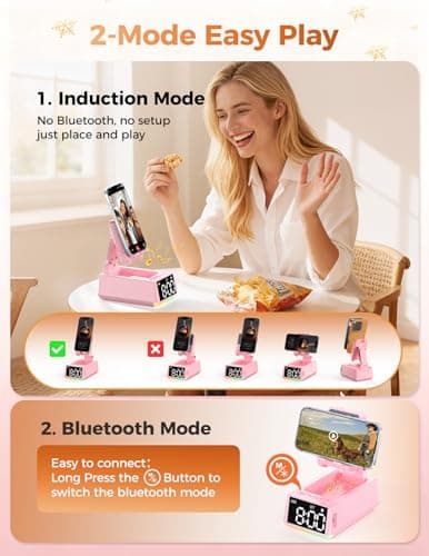Bluetooth Speaker Birthday Gift for Women:Induction Cell Phone Stand HD Sound Teacher Appreciation Graduation Gifts For Hers ,Anti-Slip Phone Holder Gadget Mother Mom Wife Girlfriend Teen Girls(Pink) - Thumbnail 5