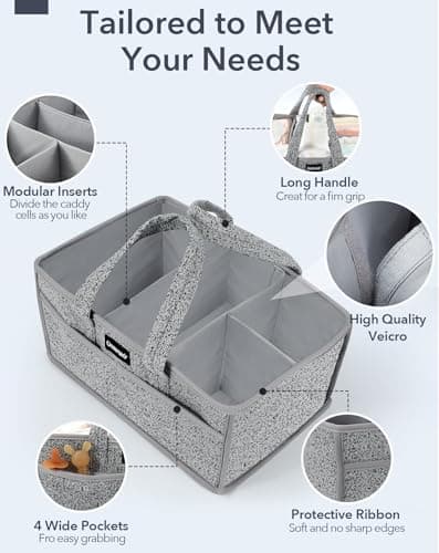 URMYWO Diaper Caddy Organizer - Portable Baby Diaper Caddy with Handle, Large Nursery Organizer Storage Basket for Newborn Essentials, Baby Registry Must Have Shower Gift for Home and Car Travel - Thumbnail 4