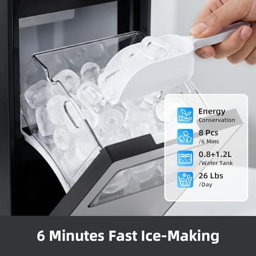 Antarctic Star Ice Maker, Portable Ice Machine with Self-Cleaning Function, 8 Cubes in 6 Mins Fast Countertop Ice Making, Compact Ice Cube Maker for Home, Kitchen, RV, Travel, Steel - Thumbnail 2
