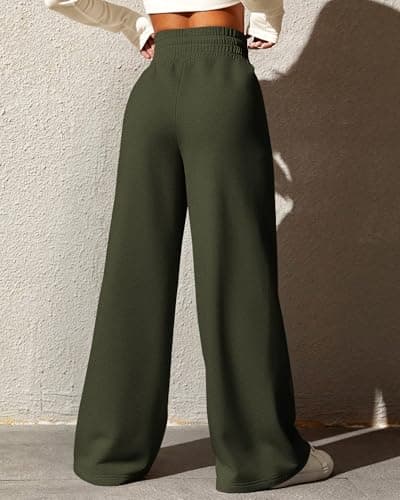 BTFBM Womens Wide Leg Sweatpants Casual Loose Solid Color Pants Comfy Lounge Joggers Baggy Sweatpants Pockets(Solid Grey Green,Small) - Thumbnail 3