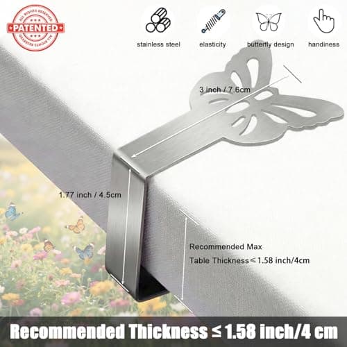 Tablecloth Clips for Outdoor Thick Tables 10 Pack, Butterfly Picnic Table Cloth Holder Clip Indoor, Heavy Duty Stainless Steel Cover Clamp for Party Wedding Home Restaurant Camping Accessories - Thumbnail 2
