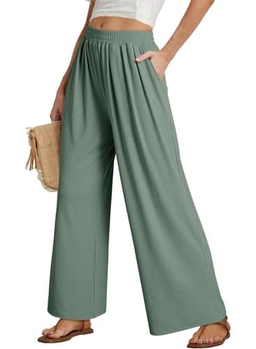 Dokotoo Women's Pants 2026 Women Elastic Waist Baggy Wide Leg Stretch Palazzo Trouser Womens Pants for Women Trendy Casual Trouser Pockets - Image 1