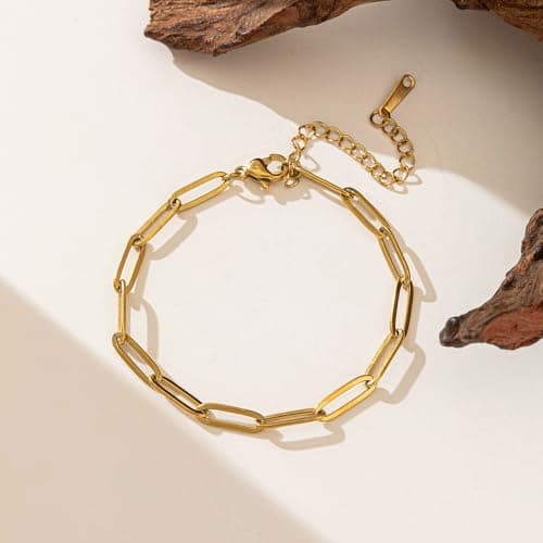 Alegend Titanium Steel (Not Rust, Resist Corruption, Easily Clean) 18K Gold Plated Oval Chain Bracelet - Stackable Trendy Accessory - Thumbnail 6