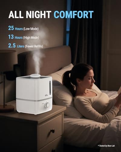 Bear Humidifiers for Bedroom, 2.5L Cool Mist Humidifiers and Oil Diffuser, Quiet Rapid humidifiers for Home Whole House, with Adjustable Mist Output and Auto Shut-off, White - Thumbnail 2