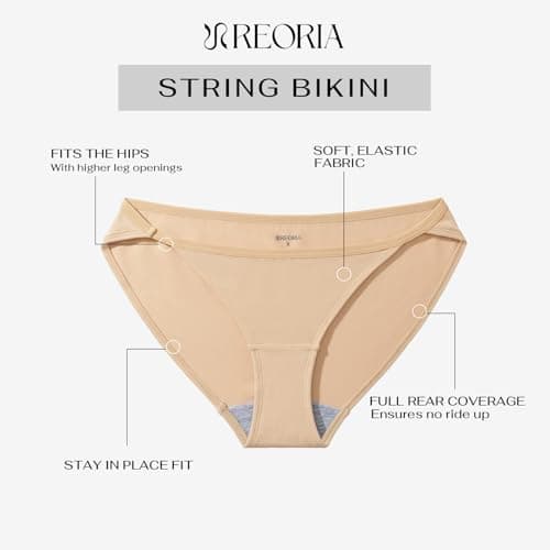REORIA Sexy Cotton Underwear for Womens Cheeky High Cut Breathable String Bikini Panties Briefs 4 Pack - Thumbnail 4