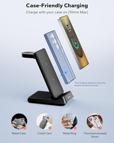 KPON 3 in 1 Charging Station for Samsung, Wireless Charger for Thick Cases, Foldable Phone and Watch Charger Stand for Galaxy S26/S25/S25 Ultra/S24/Z Fold/Android Devices, Galaxy Watch and Earbuds - Thumbnail 2