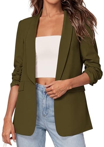 PRETTYGARDEN Women's 2026 Spring Blazers Business Casual Outfits Open Front Ruched 3/4 Sleeve Lightweight Work Suits Jackets (Army Green,X-Small) - Image 1