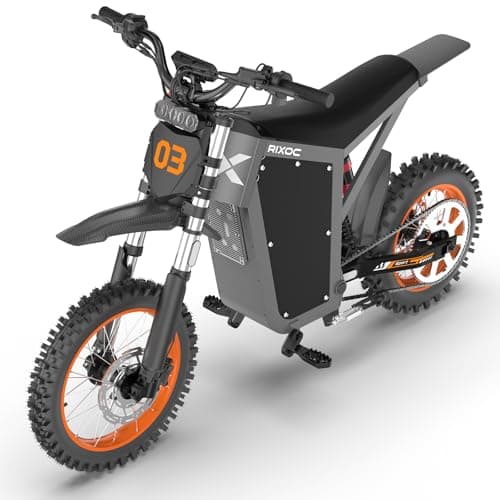 RIXOC GT16 Electric Dirt Bike, 3000W 39MPH Electric Motorcycle with 52V25AH Battery Ebike, 4-Piston Hydraulic Brakes & Full Suspension 14"/12" Mountain Off-Road E Dirt Bike, for Teens & Adults