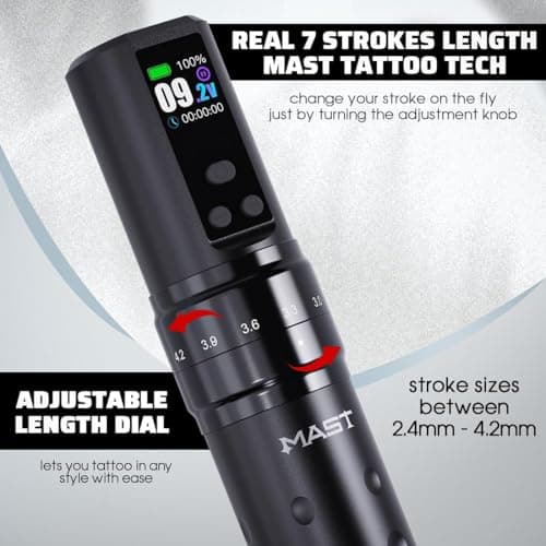 Mast Tattoo Fold2 Pro Cordless Tattoo Gun Kit 2000mAh Battery for Long Runtime & 1500mAh Lightweight Batteries 7 Adjustable Stroke 2.4-4.2mm Mcore-C1 Motor Cartridges Machine - Thumbnail 3