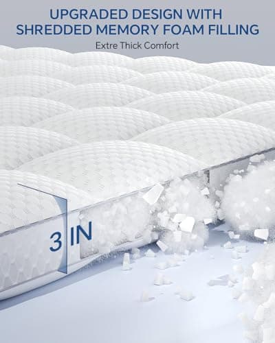 BEDELITE Dual Layer 5 Inch King Size Memory Foam Mattress Topper, 3 Inch Soft Pillow Top Mattress Pad Cover and 2 Inch Gel Memory Foam for Pressure Relief, 2-in-1 Design for Comfort & Support (White) - Thumbnail 2