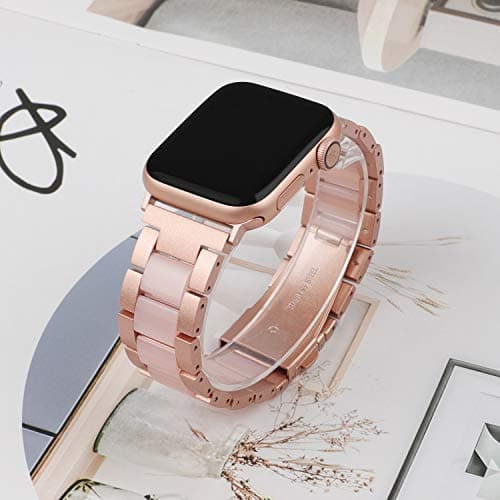 Wearlizer Compatible with Apple Watch Bands 38/40/41/42mm Women Wristband Stainless Steel & Pink Resin Stylish Metal Sleek Bracelet for iWatch Series 11 10 9 8 7 6 5 4 3 SE/Ultra 3 2 1 - Thumbnail 2