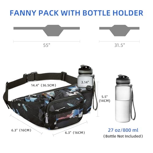 NOOLA Fanny Pack Waist Bag for Men Women, Lightweight Waist Pack with Water Bottle Holder, Adjustable Belt Bag with Multi-Pockets for Hiking, Dog Walking, Outdoor, Cycling, Running, Travel, Floral - Thumbnail 4