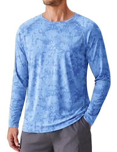 PINSPARK Mens Lightweight Gym Workout Tshirts UPF 50+ Swimming Shirts Long Sleeve Fishing Shirts UV Protection Hiking Shirt Blue - Image 1