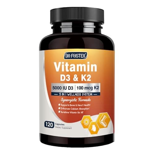 DRFOSTER Vitamin D3 K2, 5000 IU Vitamin D3 Plus 100 mcg of Vitamin K Supplements for Adults for Heart & Bone Health Support, 120 Capsules - Image 1