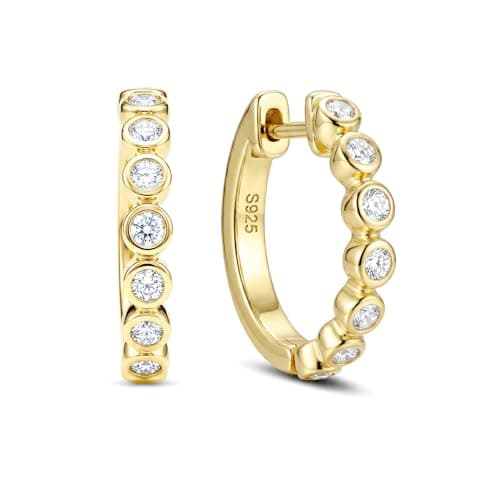 TOPROO 925 Sterling Silver Earrings for Women, 14K Gold Plated Small Minimalist Hoop Earrings with Cubic Zirconia, Understated Everyday Commute Jewelry, Hypoallergenic Gift for Her Birthday (14K GOLD) - Image 1