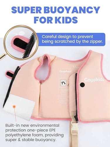 Gogokids Toddler Swim Vest Pool Floaties for Kids 1-2-3-5-7-9 Yrs, Neoprene Kids Swimming Jacket w/Adjustable Safety Strap & Zip, Toddler Float Jacket 33-66lbs for Beach Puddle Pool Boys Girls Niños - Thumbnail 5