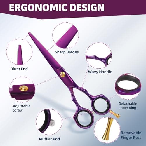 ETHTXE 9Pcs Professional Hair Scissors Set, Stainless Steel Barber Supplies – Includes Straight & Thinning Shears, Hair Thinning Knife – Multi-Use Haircut Tools for Home, Salon, and Barbers (Purple) - Thumbnail 5