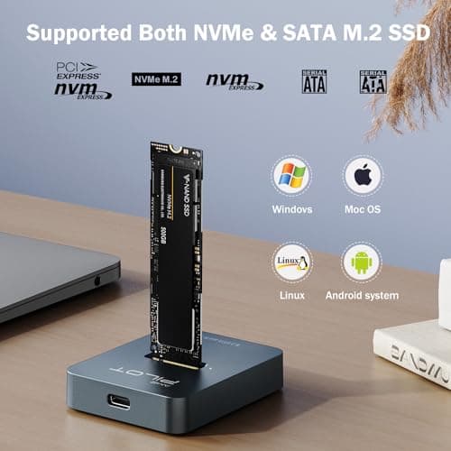 AMZPILOT M.2 NVMe & SATA to USB C Docking Station, M.2 SSD to USB A C Reader Adapter for Both M.2 (M Key, B+M Key) NVMe and SATA NGFF SSD Dock, Size for 2280 2260 2242 2230 Enclosure - Aluminum Alloy - Thumbnail 2