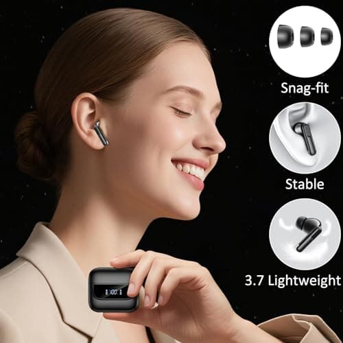 Wireless Earbuds Bluetooth 5.4, 6 Mic ENC Noise Cancelling Clear Call, in Ear Buds Deep Bass HiFi Stereo Sound, Big Dual LED Display 48H Playtime Earphones IPX7 Waterproof Headphones Android iOS Black - Thumbnail 4