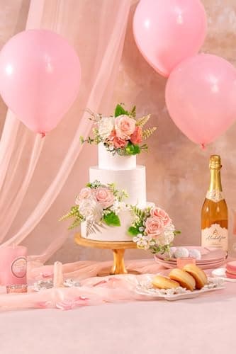 TINGE TIME 3Pcs Pre-made Cake Toppers，Silk Artificial Flowers Decor，Cake Decorations for Weddings, Birthdays, Party,Baby Shower,Celebration (PeachPink&White) - Thumbnail 3