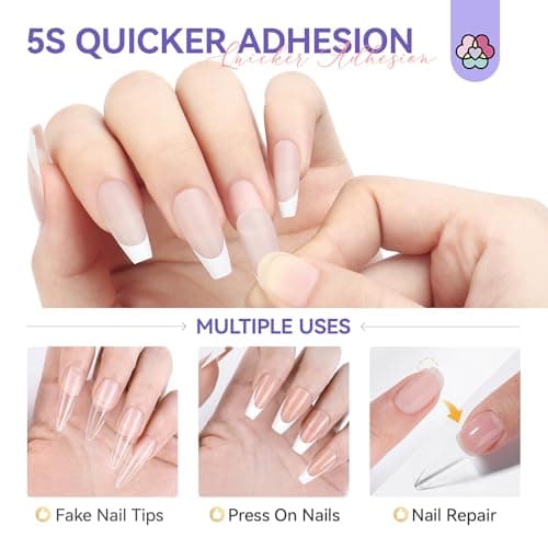 SAVILAND Nail Glue for Press Ons: 5S Fast-Drying Acrylic Nail 0.18 Oz. Nail Tip Extra Strength Nail Gel Glue Castor Oil Vitamin E Hypoallergenic Long Lasting for Fake Nail Tips No Cure Salon - Thumbnail 4