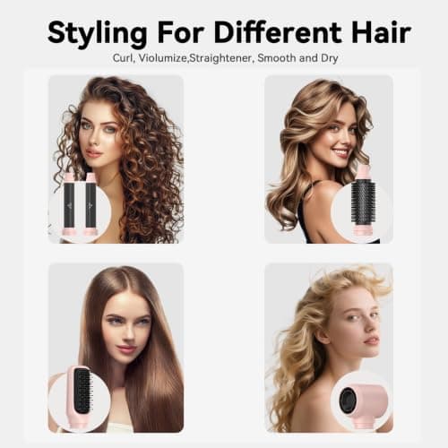 Atopskins 5 in 1 Blow Dryer Brush Set, 1000W Hot Air Styler with Auto-Wrap Curler & LED Temp Display, Negative Ion Hair Dryer Brush for Straightening, Volumizing & Curling - Pink - Thumbnail 5