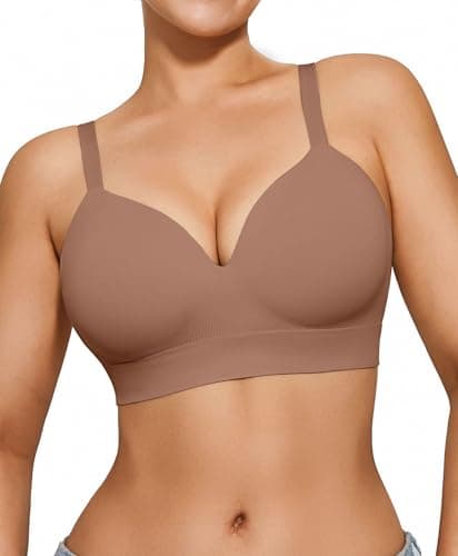 Popilush Womens Push Up Bra Wireless Seamless No Underwire Bras Comfortable Supportive Tshirt Bralettes Coffee - Thumbnail 2