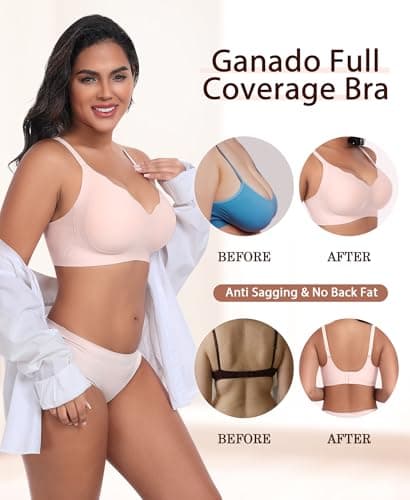 Ganado Scalloped Wireless Bras for Women Seamless No Underwire Bra Full Coverage Padded Comfortable Bralettes (Pink, Large) - Thumbnail 4