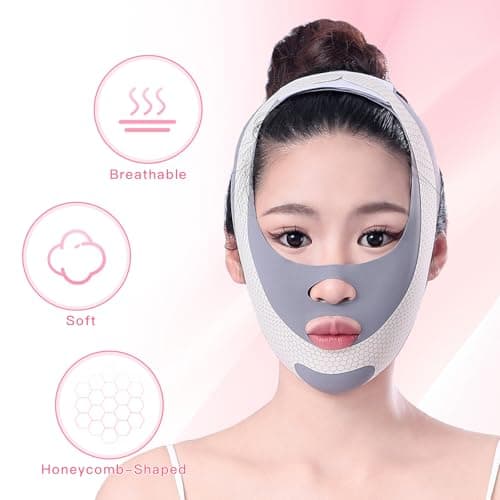 Reusable V Line Face Mask, Soft Face Chin Up Tape, Chin Strap Double Chin Eliminator V Line Lifting Mask for Women Double Chin Strap Face Slimming V Shaped Belt for Women and Men - Thumbnail 5